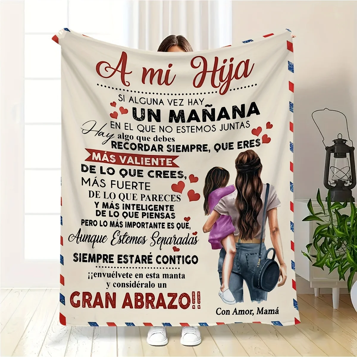 Creative Spanish‑Letter Print Throw Blanket for Daughter, Soft Comfortable for Outdoor, Camping, Travel, Sofa, Bed, Home