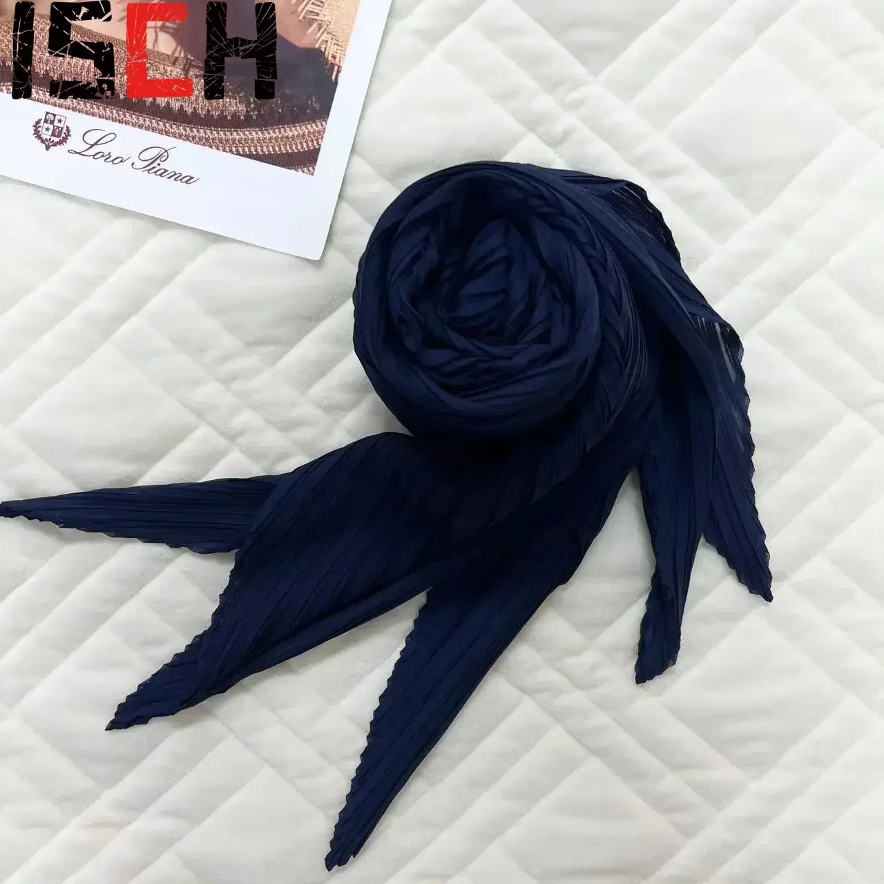 ISCH Miyake Pleated Scarf Women's Pleats Solid Color Scarf Fashion Casual Model Scarf 160 Cm 2025 Spring New