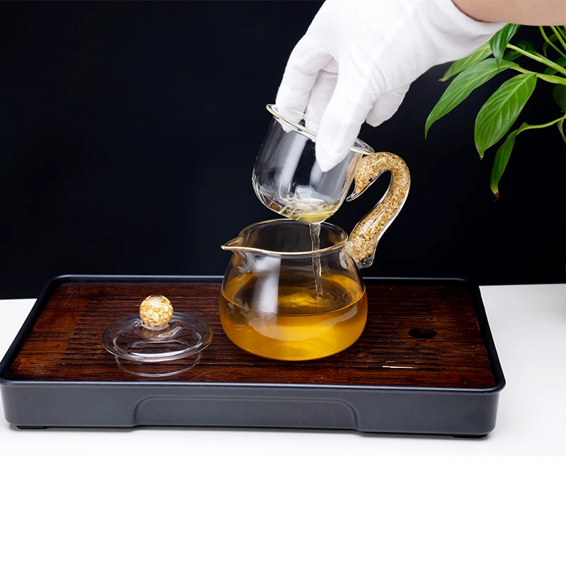 High Quality Gift Box Handmade 300ml Swan Gold Leaf Glass Teapot and Teacup Set