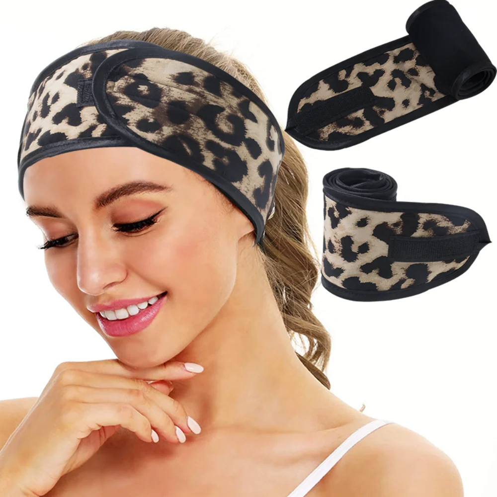 Solid Leopard Sport Terry Headband Adjustable Soft Velvet Yoga Headbands Hair Band Non-Slip Wash Face Makeup Magic Tape Hairband