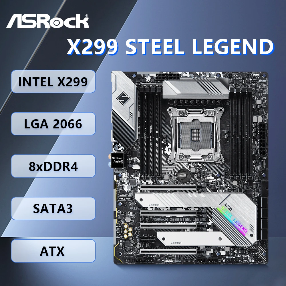 

Материнская плата 100% Tesed ASROCK X299 STEEL LEGEND LGA 2066, розетка стандарта Φ 9900X i7-7800X, процессор Intel X299, чипсет DDR4 ATX.