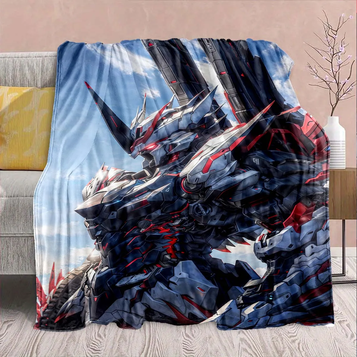 Gundam Anime Flannel Blanket - Soft Warm Perfect for Sofa, Bedding Camping Travel Office Home Decor -QJY