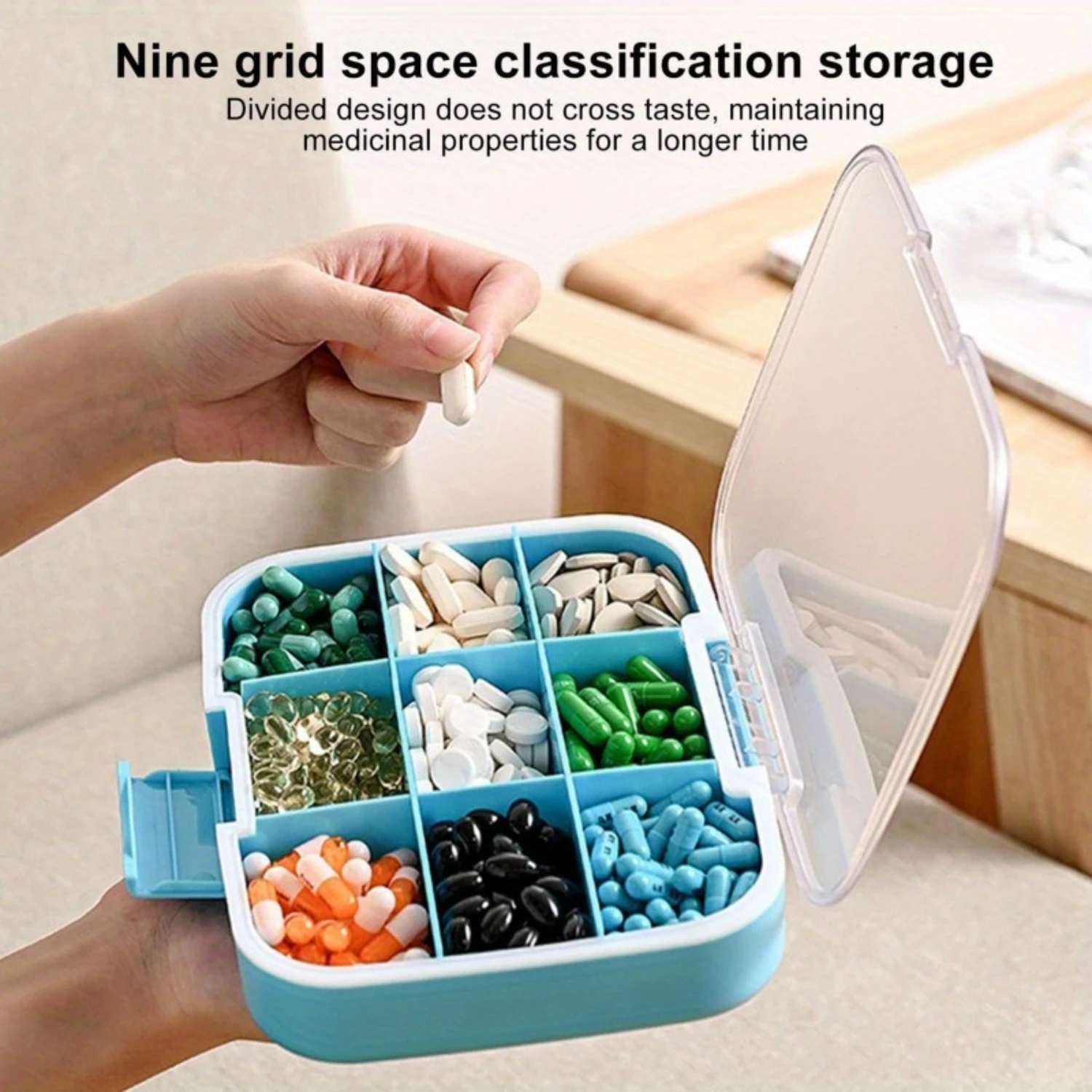 Large Capacity 9-Compartment Pill Organizer - Waterproof, Portable & Sealed Medicine  Box