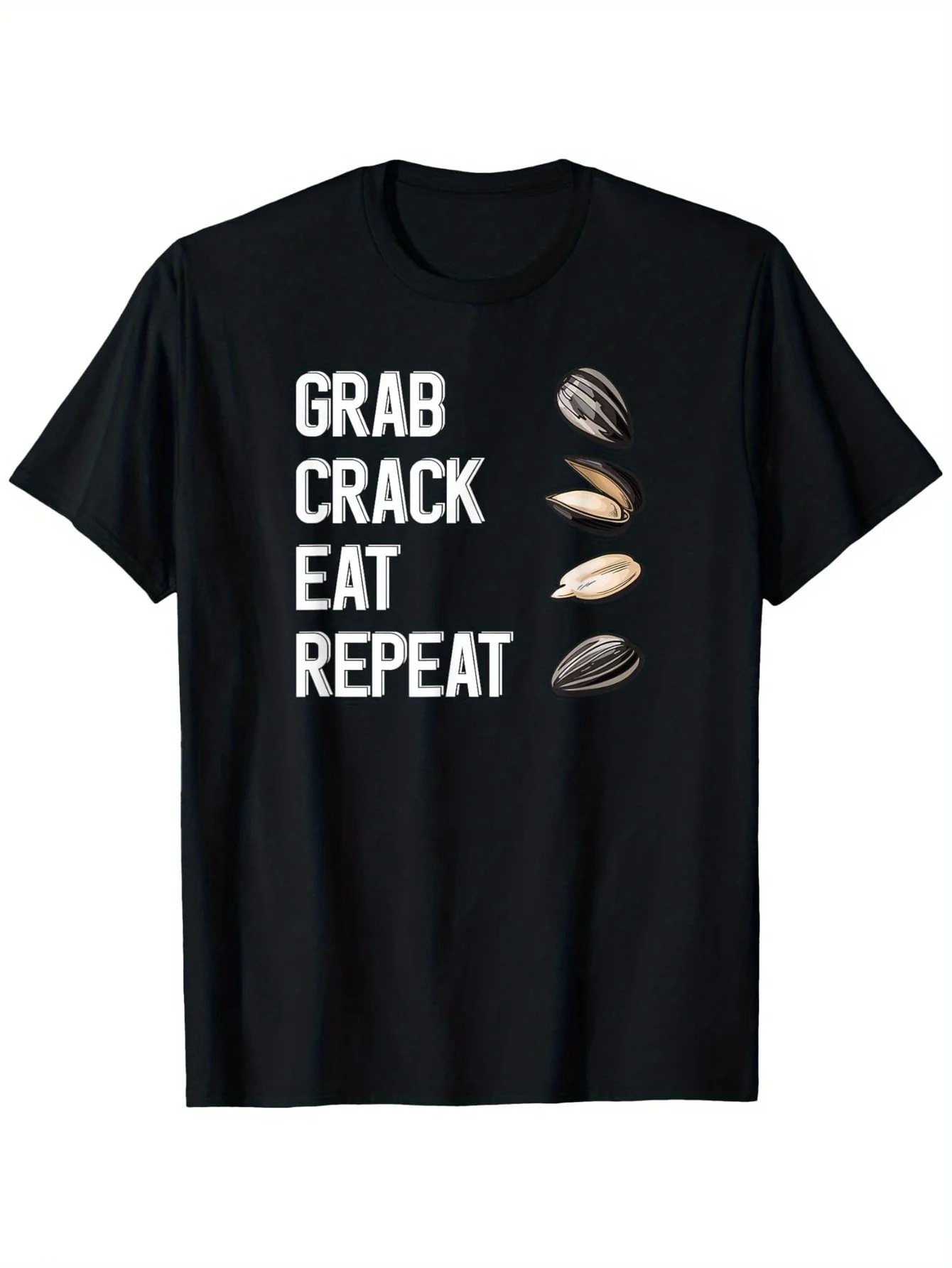 

"Grab Crack Eat Repeat" Sunflower Seed T-Shirt - 100% Cotton, S-XXXL Black Gift
