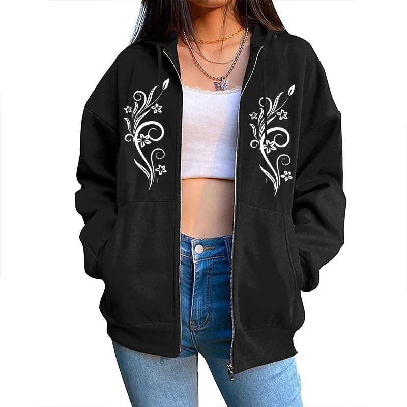 Fashion Autumn Winter Women Zipper Cardigan Hooded Sweatshirt Printing Outfits Casual Jogging Clothing Lady Versatile Sport Coat