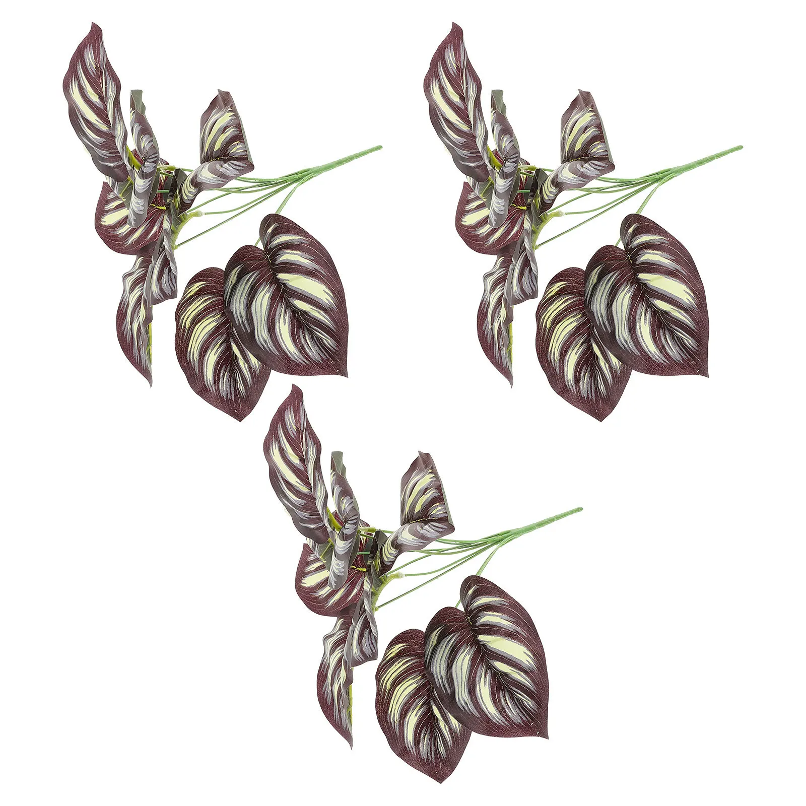 Folhas de mangueira falsas realistas, 3 peças, plantas artificiais roxas da selva para decoração de casa, arranjo de parede, festa tropical, decoração artesanal diy