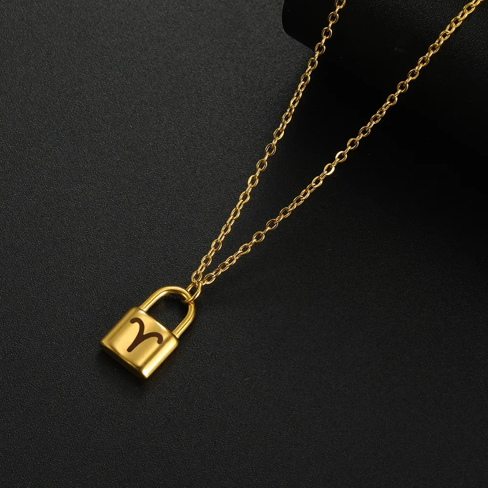 Cazador Zodiac Lock Pendant Necklace for Women Stainless Steel 12 Constellation Necklaces Aries Virgo Valentine's Day Gift 2025