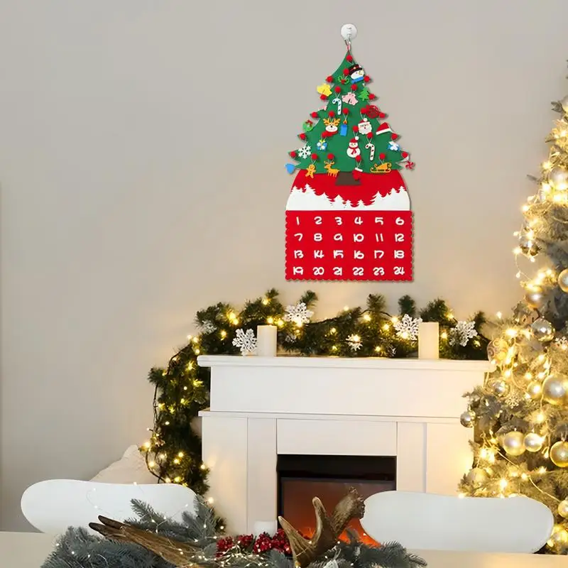 Felt Christmas Tree สําหรับเด็ก 24 เครื่องประดับที่ถอดออกได้ชุดหัตถกรรมของเล่นต้นคริสต์มาสงานฝีมือคริสต์มาสตกแต่งคริสต์มาสสําหรับ