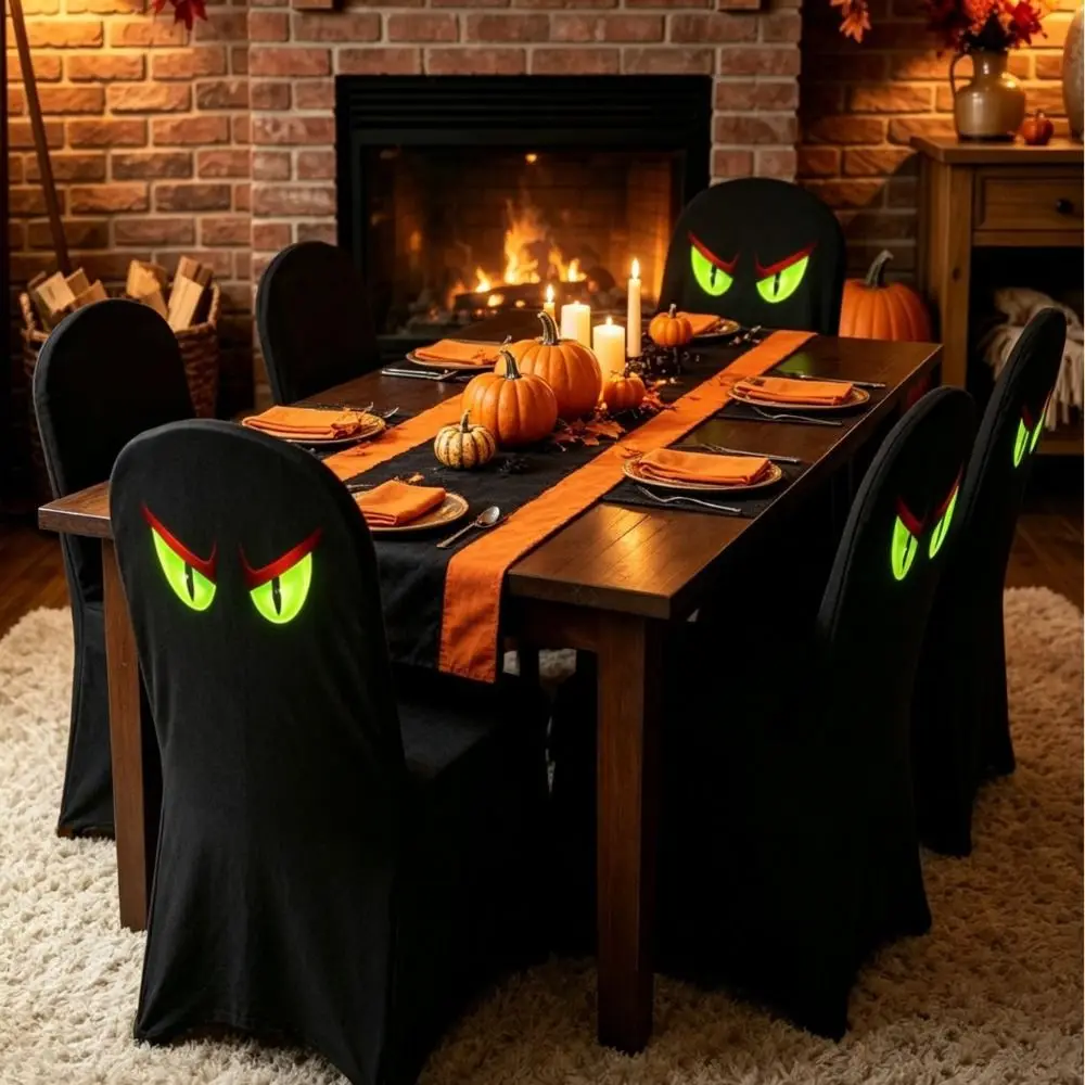 Pumpkin Halloween Chair Cover Skull Pattern Stretch Halloween Dinner Chair Seat Cover Pink Removable Festival Table Decor