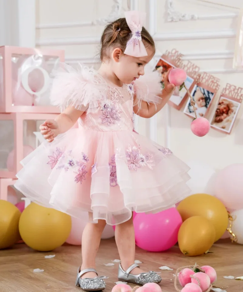 Vestido para niñas con lazo para la cabeza, vestido de flores para niñas, vestidos de fiesta de cumpleaños y Navidad, vestido de primera comunión