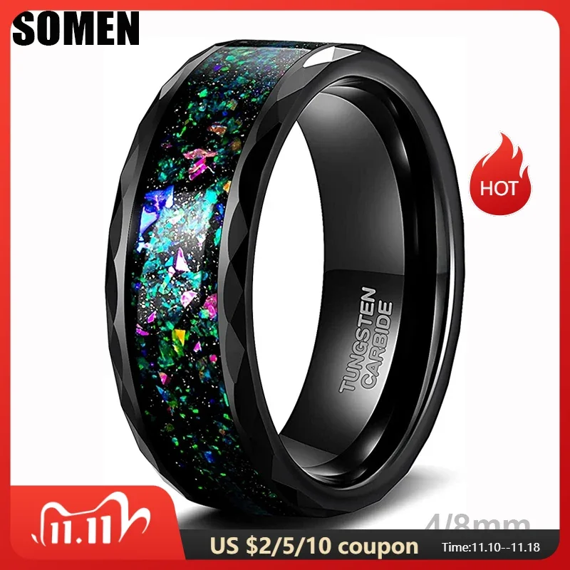 Somen 4MM 8MM Tungsten Wedding Band Multi-Colors Opal Inlay Wedding Ring for Women Men Comfort Fit Size 7-13