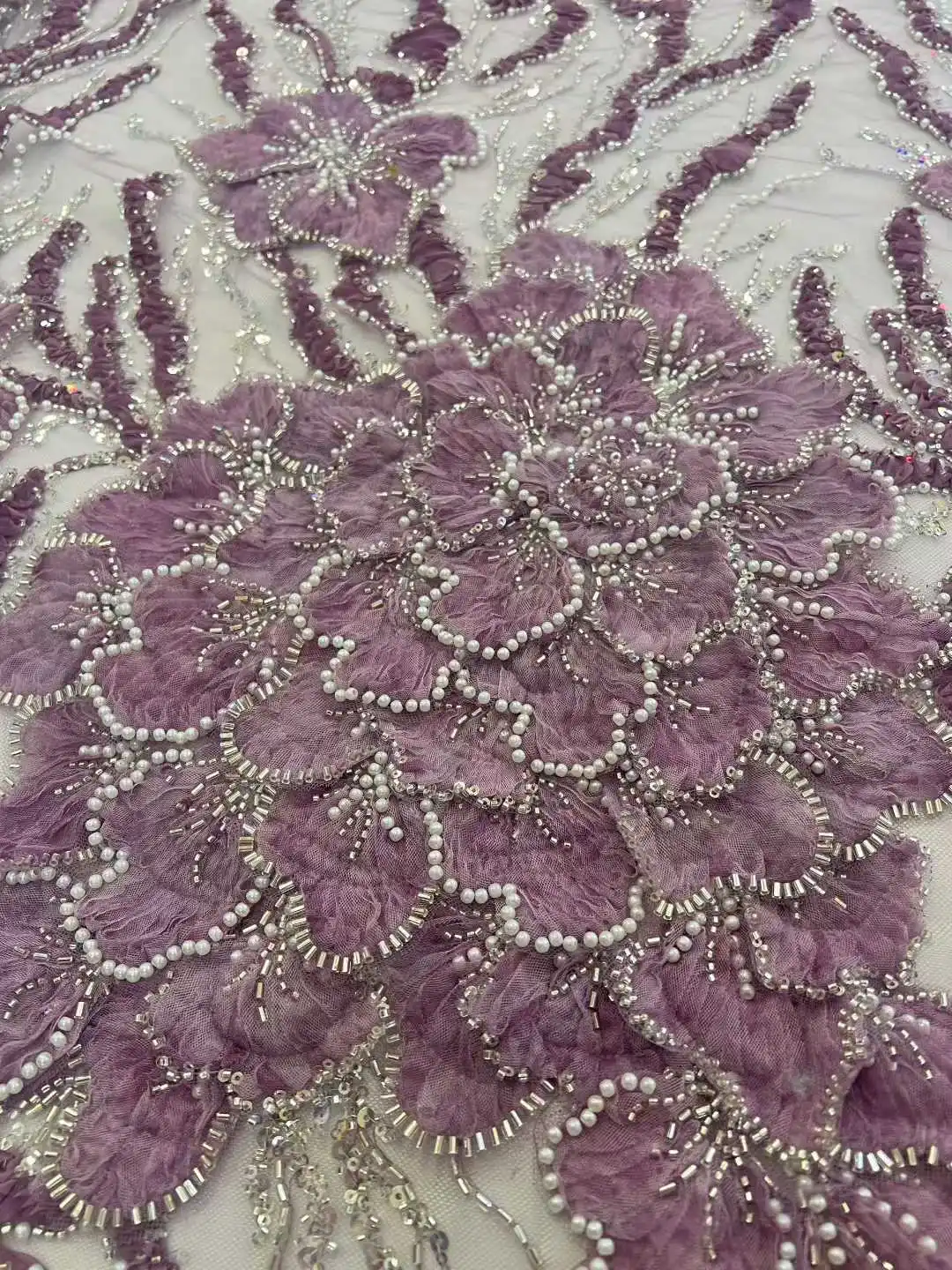 New Design Fashion Africa Nigeria 3D Hand Embroidery Sequins  Beaded Tulle Lace For Women Wedding Party Dresses Sewing 2235