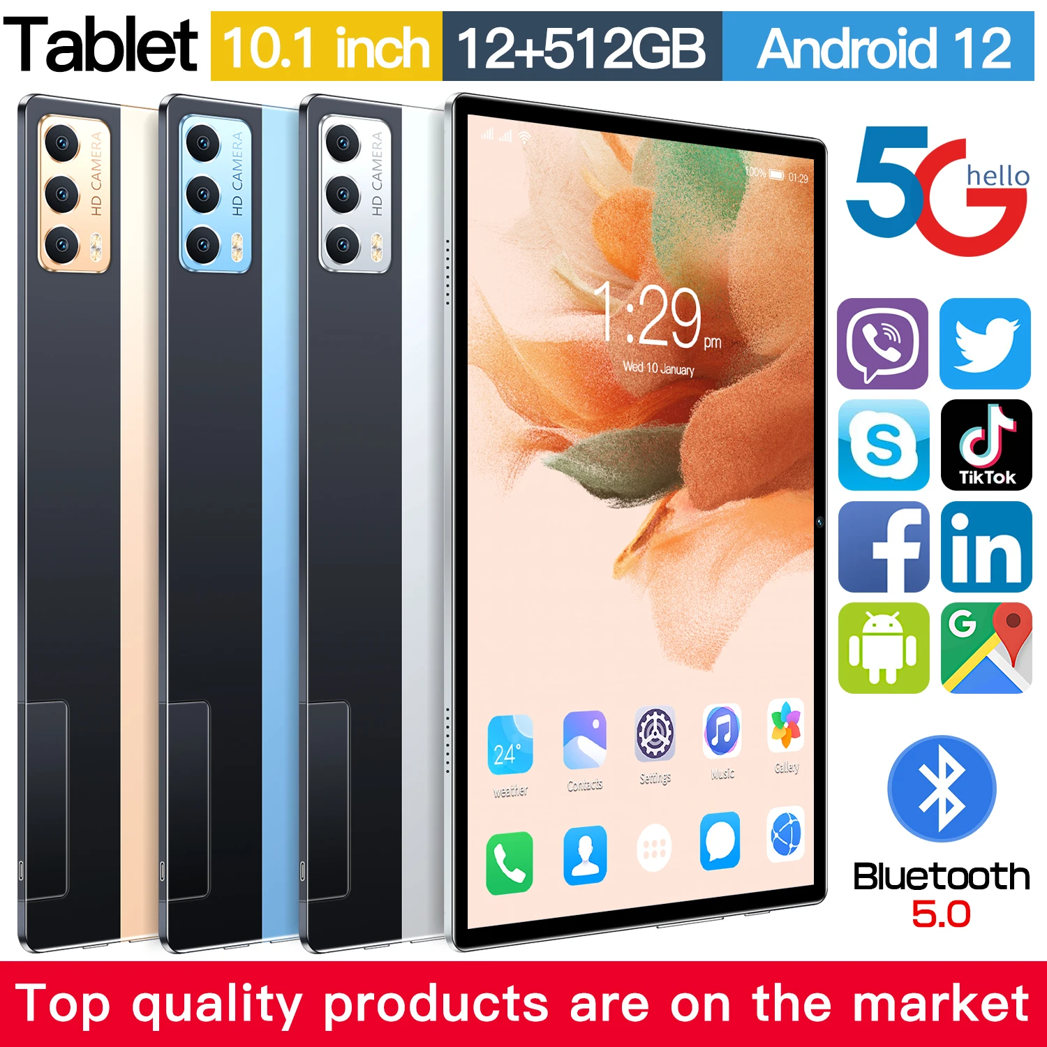 2024 New X11 Pro Tablet Android 12 10.1-inch Bluetooth GPS 5G 24MP + 48MP Dual SIM Dual Standby Practical Hot Tablet PC Portable