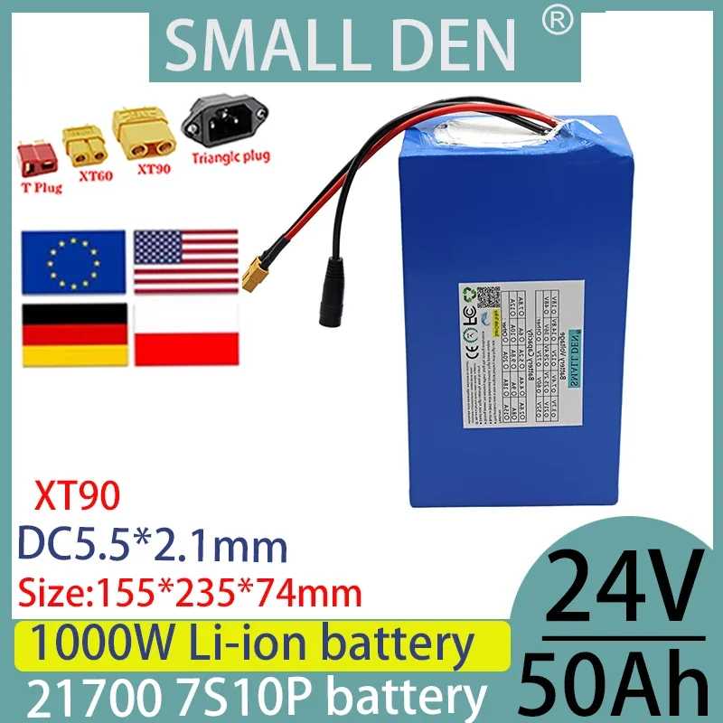 24V 50AH 21700 7S10P lithium-ion battery, suitable for scooter batteries with BMS protection, solar outdoor+2A 3A 5A charger