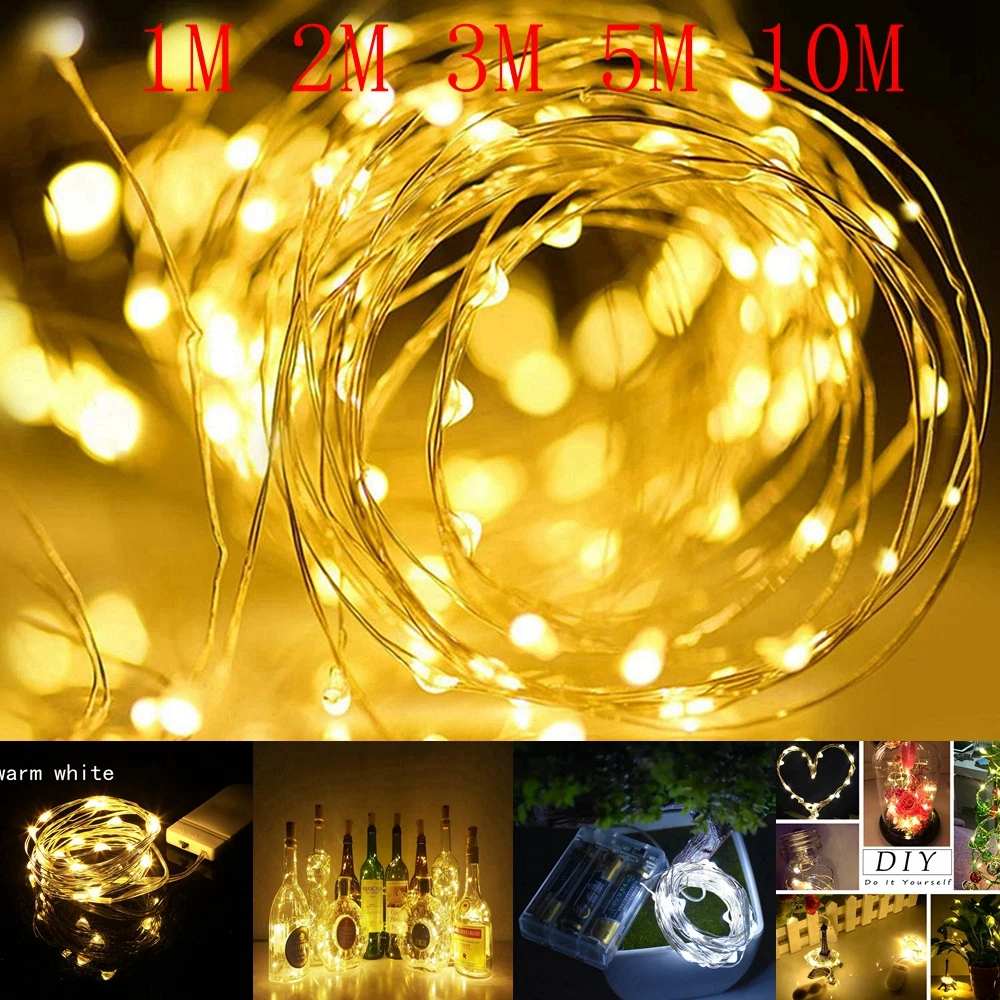 1m 2m 3m 5m 10m LED Copper Wire Fairy Light String Battery Wine Bottle Light USB Garland Wedding Party Christmas Day Decora