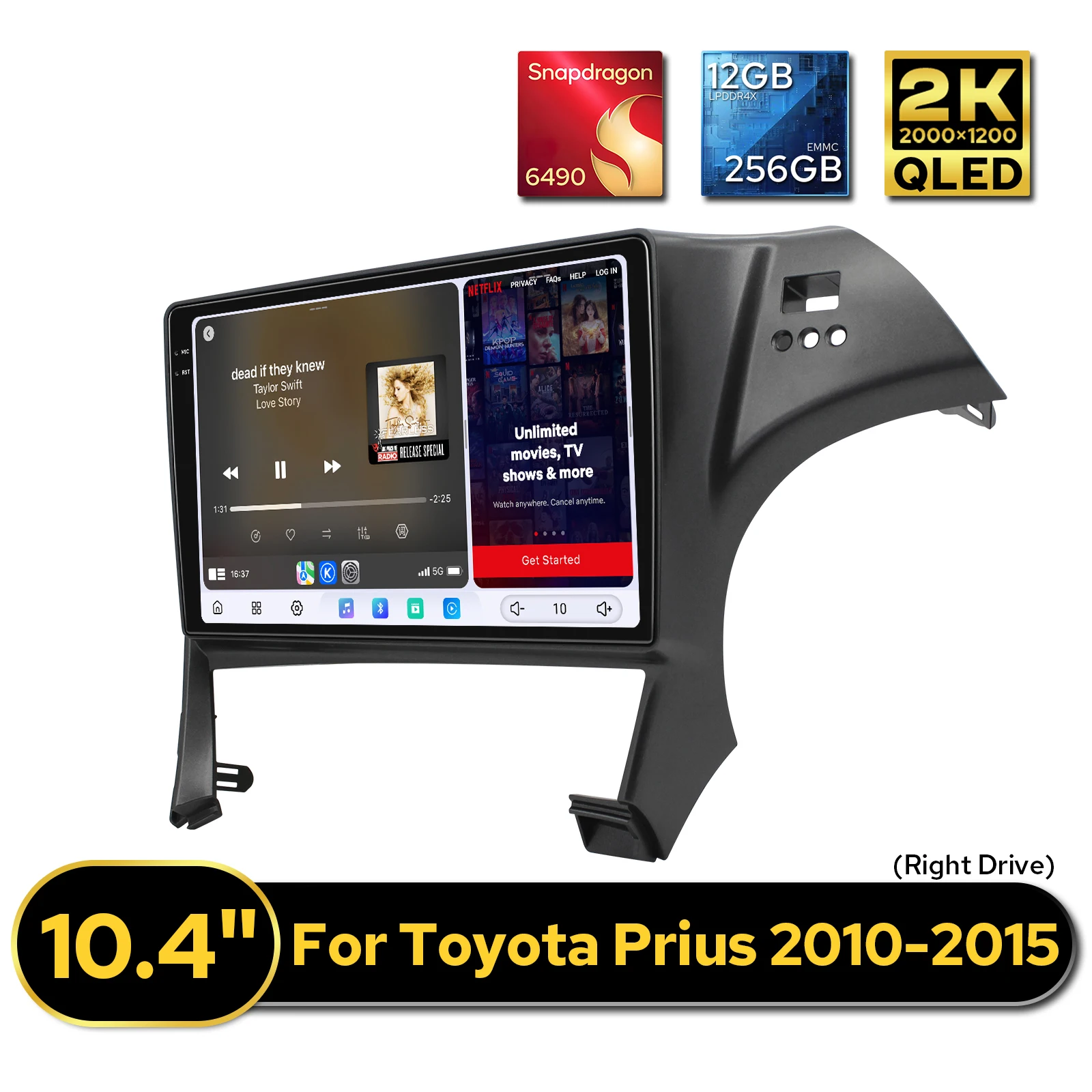 JOYING 10.4 Inch Android Car Stereo for Toyota Prius 2010-2015 CarPlay Multimedia Player RHD 2K QLED Dispaly Dual Bluetooth
