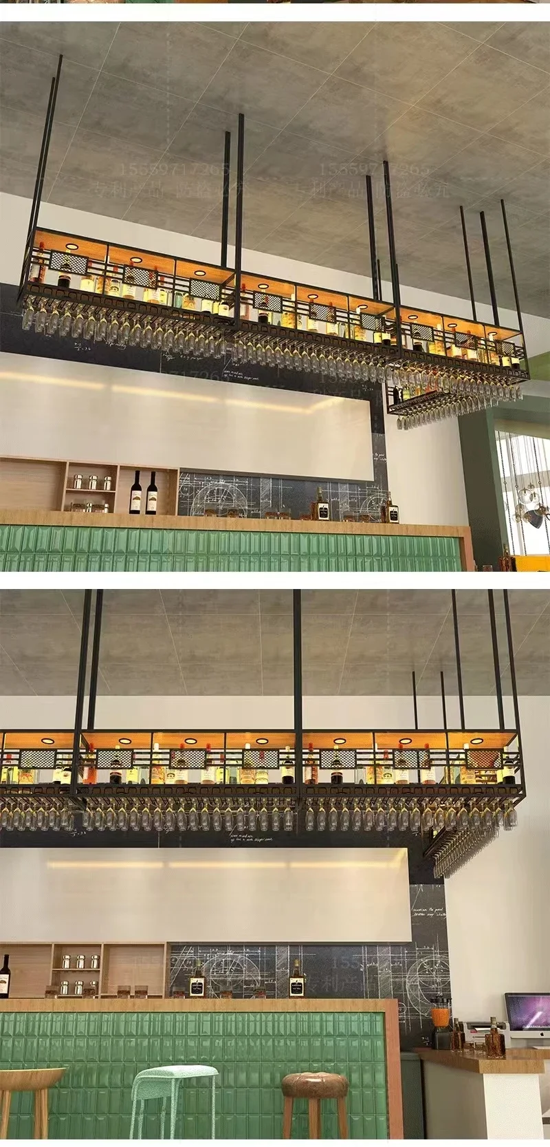 TTWrought Iron Hanging Wine Rack Restaurant Hanging Storage Bar Hanging Cabinet Bar Goblet Upside Down Wine Glass Rack