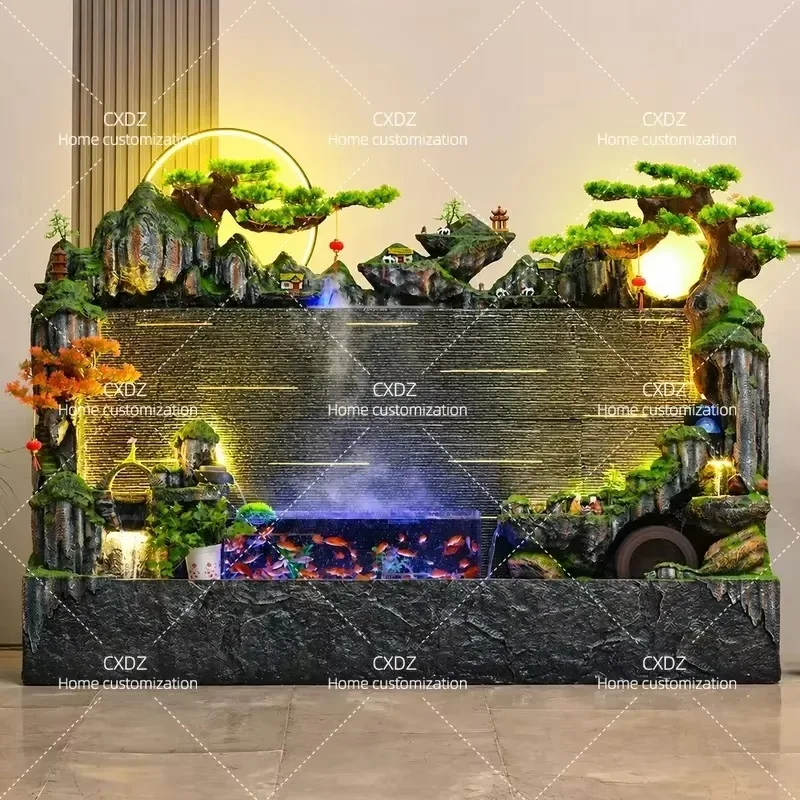 Rockery Flowing Water Wall Fountain Water Curtain Fish Tank for Living Room Dining Room Balcony Garden Decoration Home