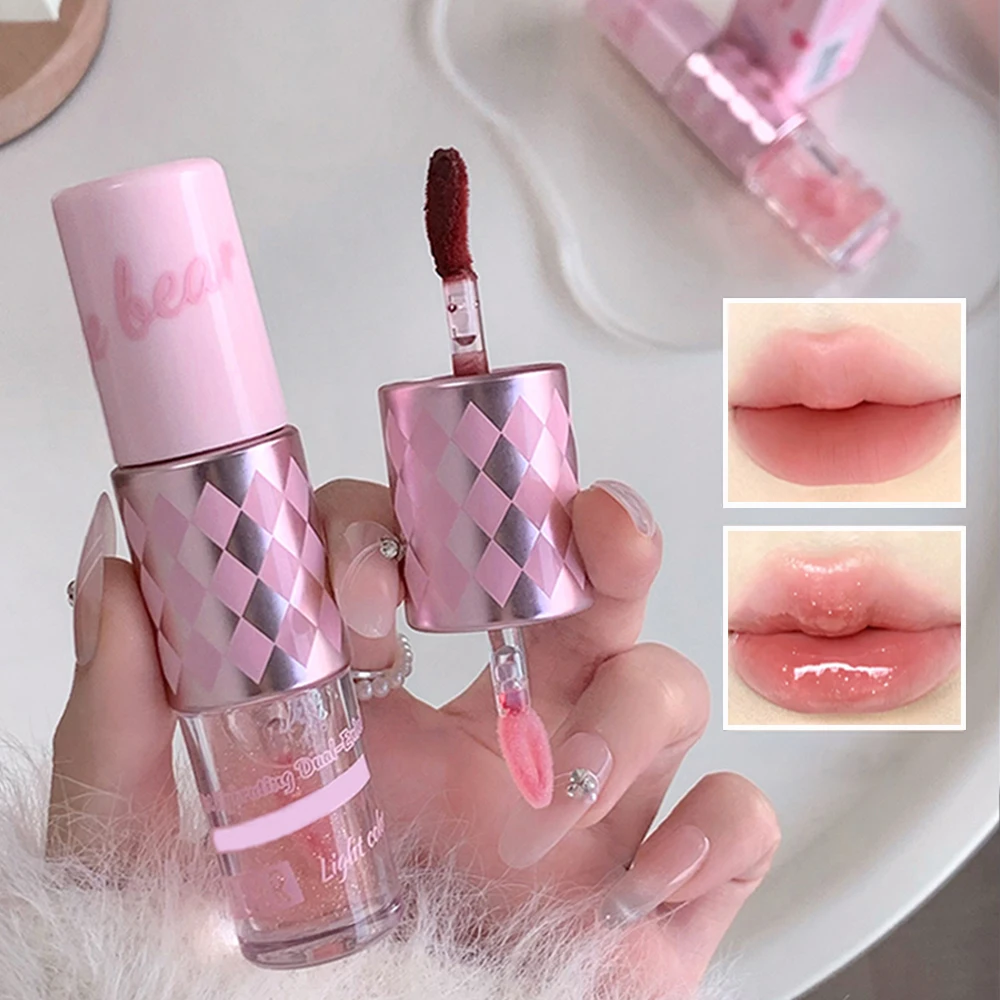 ملمع شفاه مزدوج النهاية Gege Bear مرآة ملمع كامل ومخمل غير لامع لون طويل الأمد وملمع شفاه مرطب مضاد للبقع ملمع شفاه