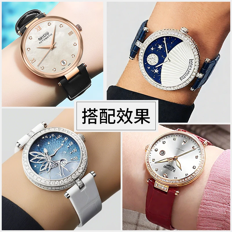 Tali jam tangan kulit Van Cleef & Arpels asli untuk model asli tali kulit sapi seri ALHAMBRA semanggi empat daun dengan tali kulit sapi