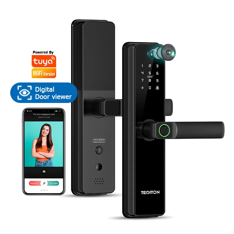 Fingerprint Lock for Home Security Waterproof Keyless Digital Sdk Aluminum Alloy Biometric Smart Door Lock With Camera