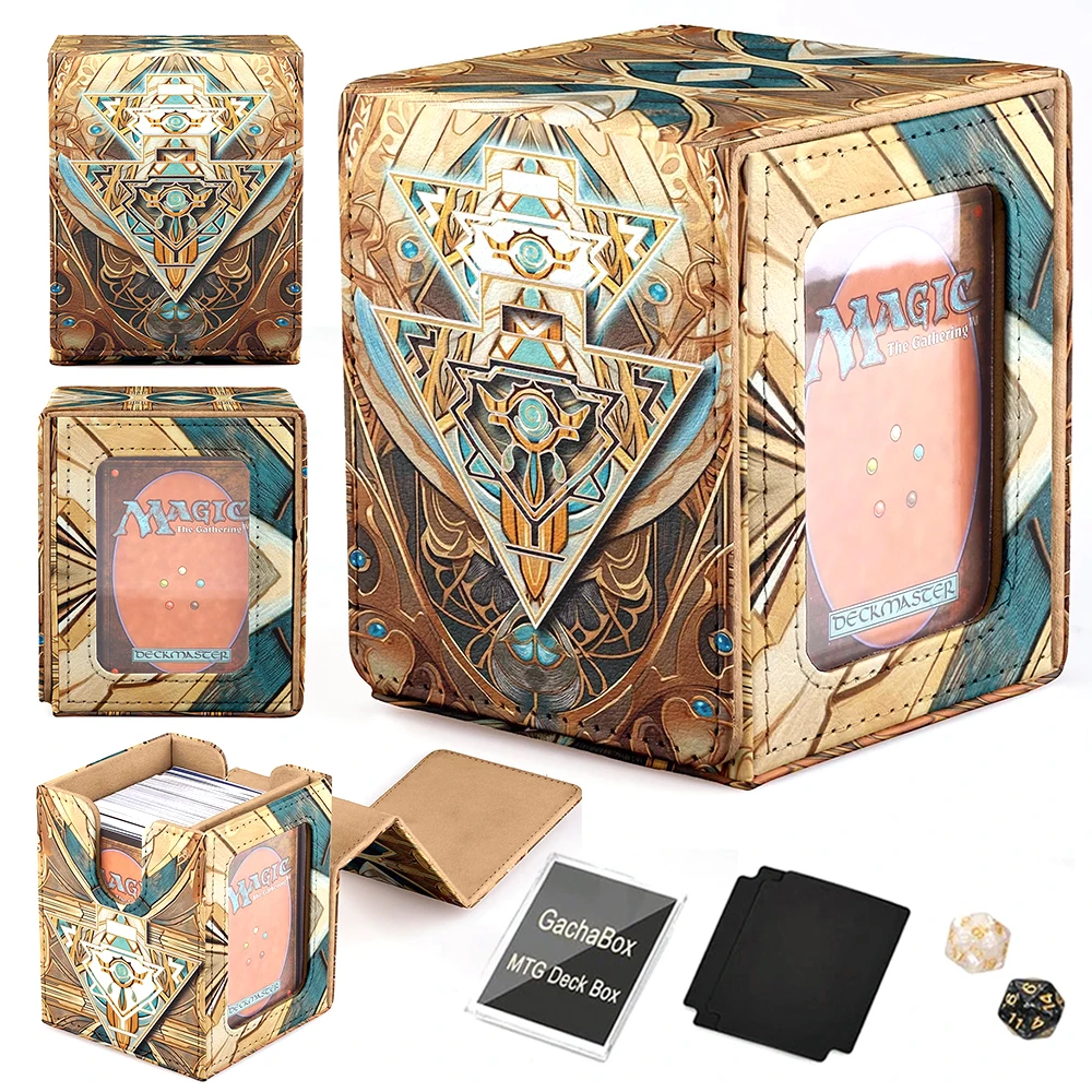 100+Mtg Deck Box Commander Windowed Card Organizer PTCG YGO Card Deck Box Tabletop Games Gift 35tp Shell Card Tile Spacer & Dice