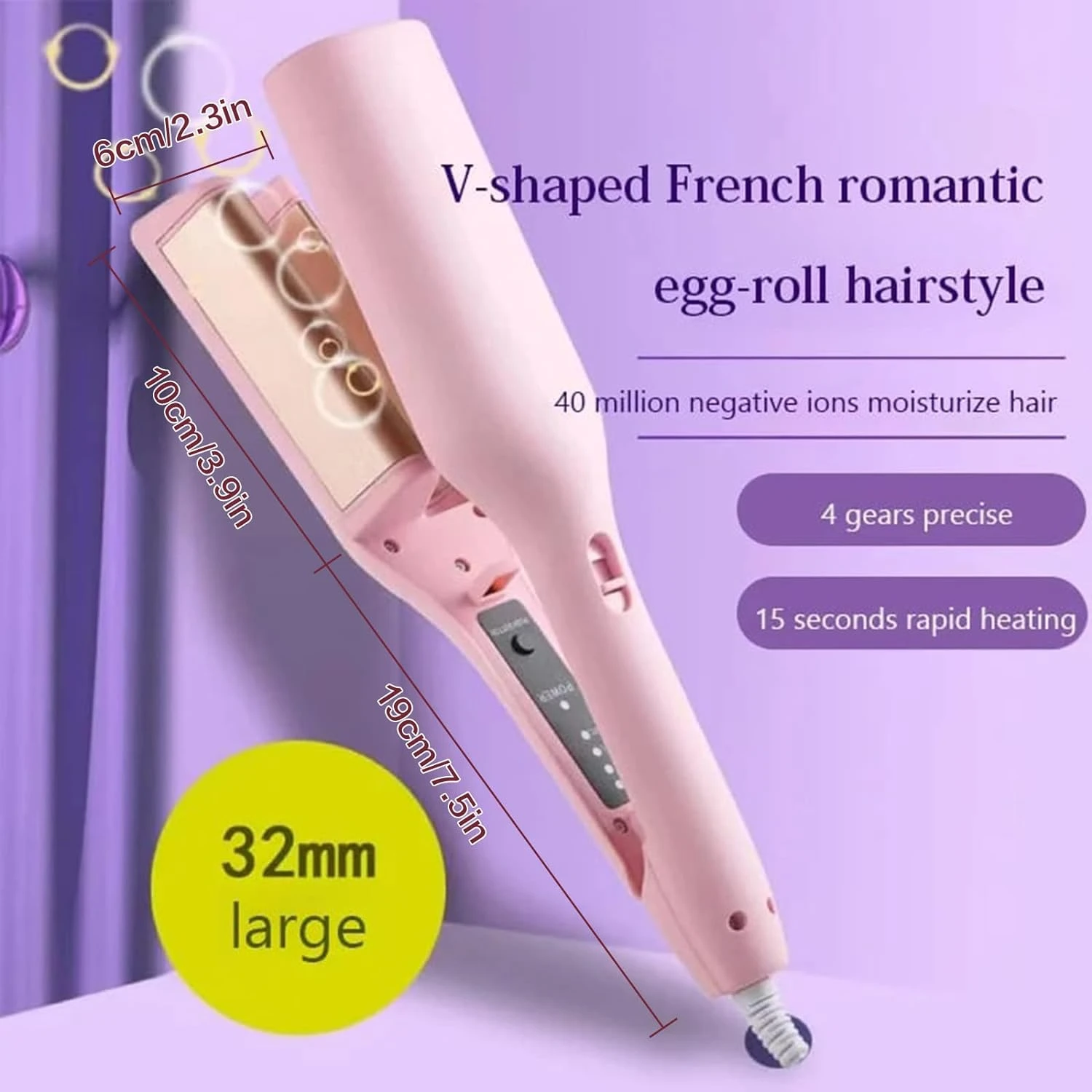 French Egg Roll Curling Iron for V-Shaped Water Ripple Hairstyle - Adjustable Fast Heating Wand for Beautiful Waves.