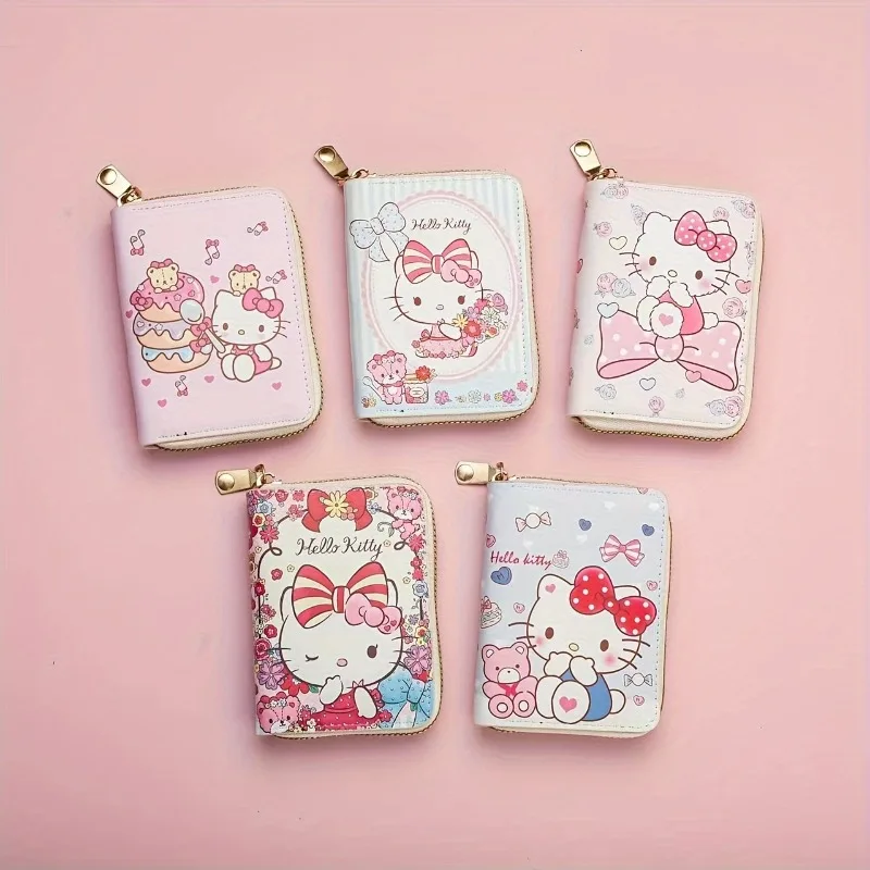 

Kawaii Hello Kitty Sanrios New Pu Casual Money Bag Coin Purse Card Holder Wallet with Zip Cartoon Gilrs Women Wallet Bags