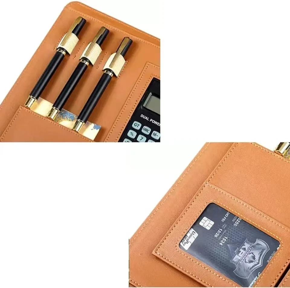 Aktentasche aus Leder im A4-Format, ausgestattet mit Taschenrechner und Stifthalter, professionelle Version, Aktentasche mit 4 Ringen, geeignet für verschiedene Orte