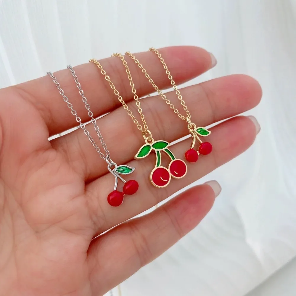 10 Pcs Top Sell Enamel Fruit Cherry Pendant for DIY Bracelet Necklace Making Accessories Copper Plated Gold Mini Charm Wholesale