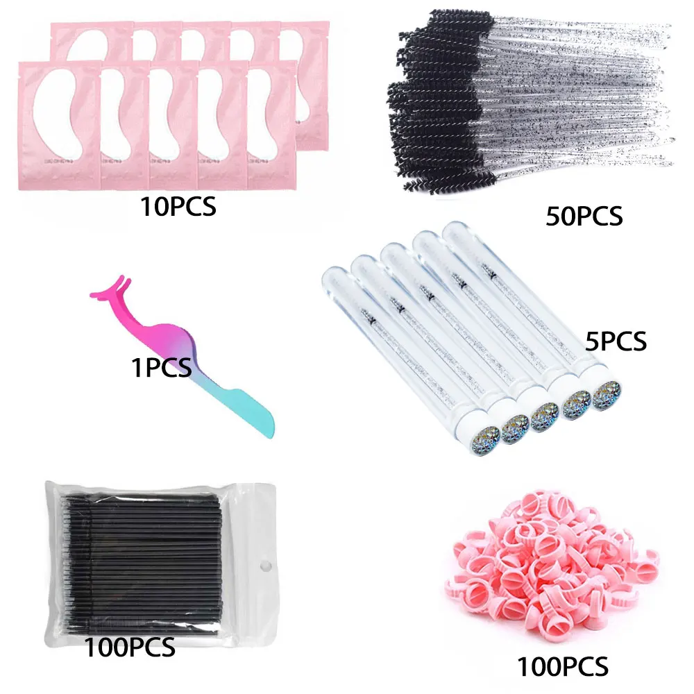 Ensemble d'Anneaux de Colle pour Extensions de Cils, Tube de Brosses pour les Yeux, Microbrosse, Baguette de Mascara, Patch pour les Yeux, Pince en Métal