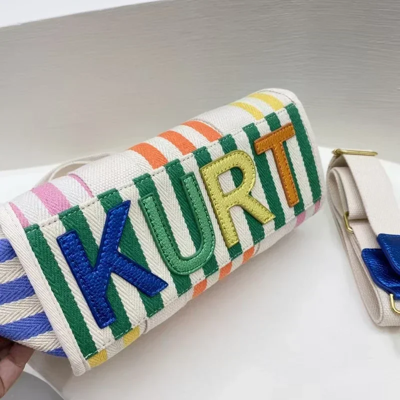 KURT GEIGER Large Capacity Luxury Designer Brands Canvas Holiday Striped Casual Beach Travel Tote Fashion Handbag Shoulder Bag