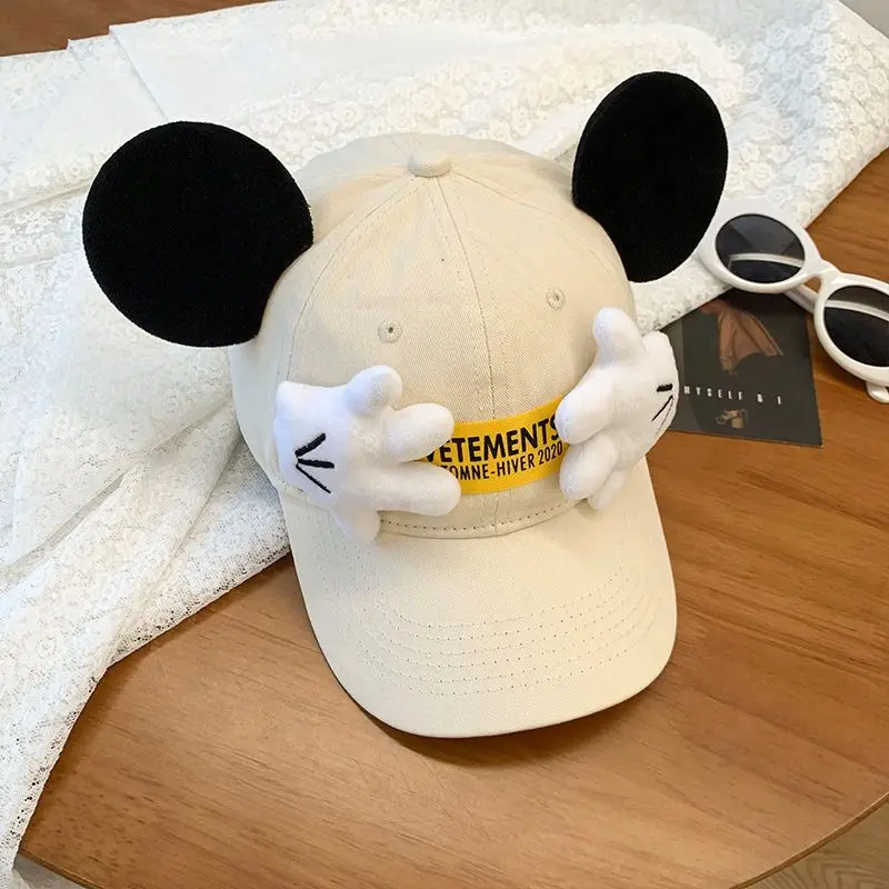 جديد ديزني قبعة آذان ميكي غطاء الوجه تصميم الصيف التظليل لطيف الكرتون السفر موضة واسعة قبعة لها حواف الأبوة والأمومة عشاق هدية #5