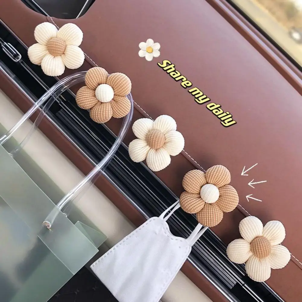 2/3Pcs Sweet Flower Shape Car Mini Hooks Dashboard Backseat Car Hanger Organizer Purse Earphone Charging Cable Adhesive Hooks