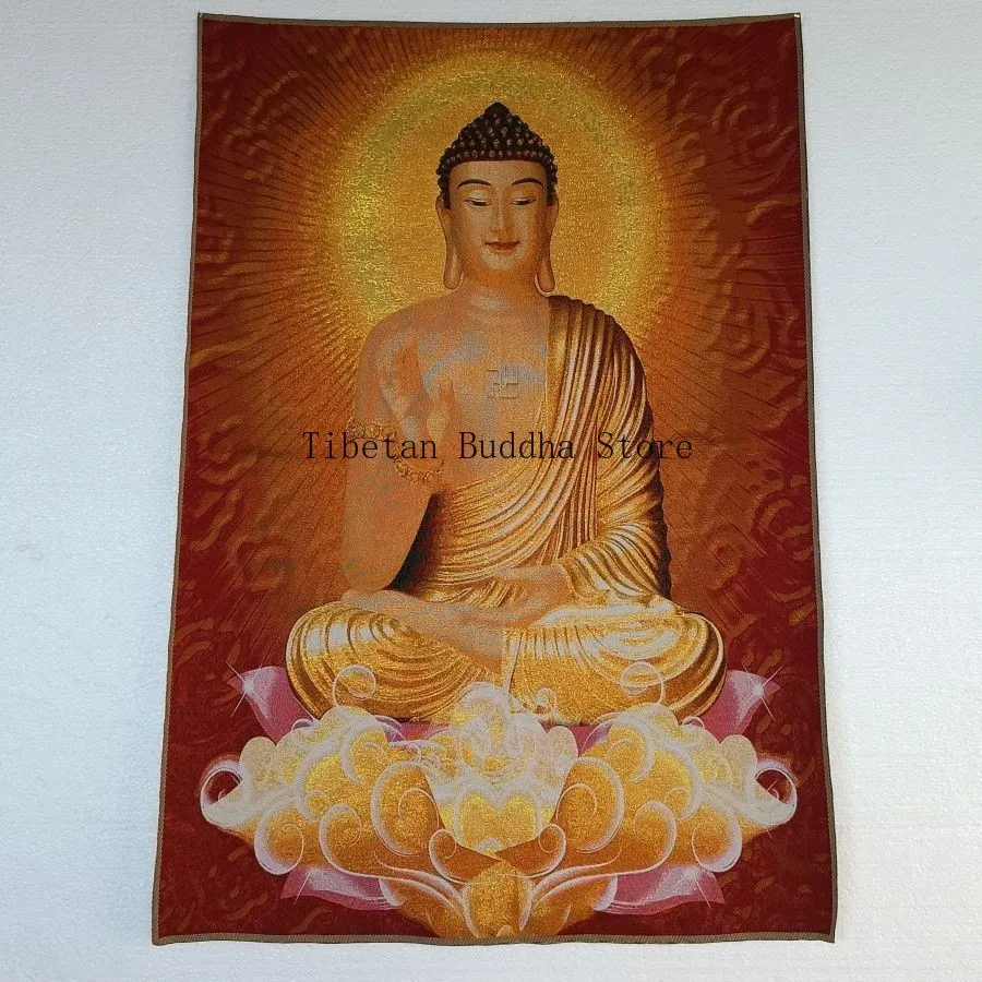 Tibetan Thangka Embroidery Vairocana Shakyamuni Brocade Wall Hanging 90x60cm