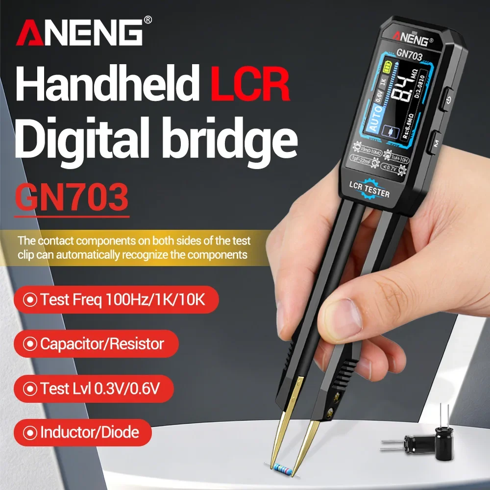 ANENG GN703 Smart Bridge Tweezer LCR SMD ESR Tester Resistance Capacitance Inductance Continuity Diode Multimeter Tester Tools