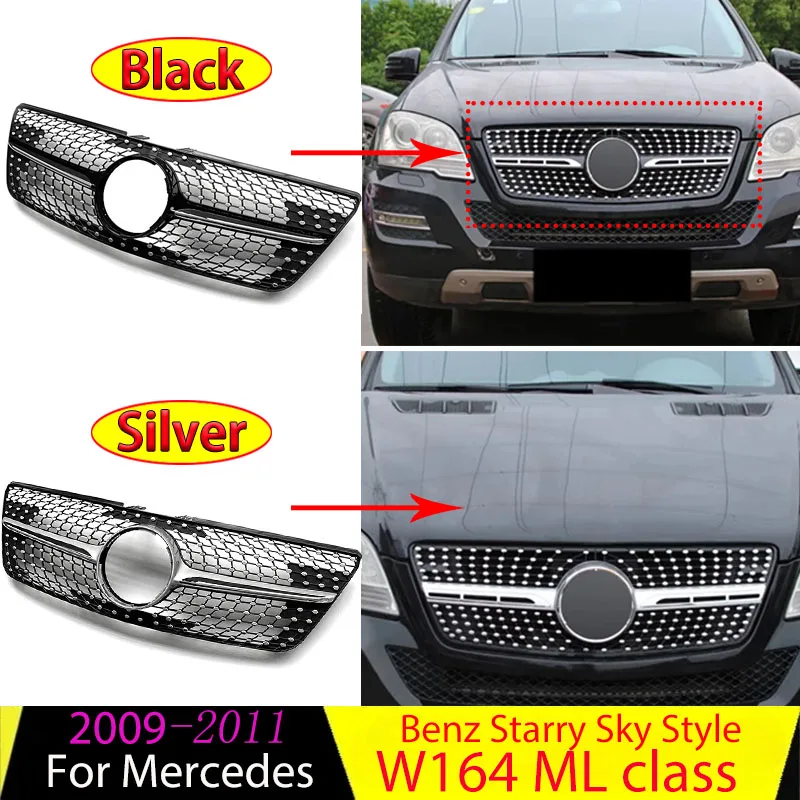 

Starry Sky Style for Mercedes-Benz ML Class W164 2009-2011 Front Bumper Grille Air Intake Racing Grills Lower Hood Mesh Body Kit
