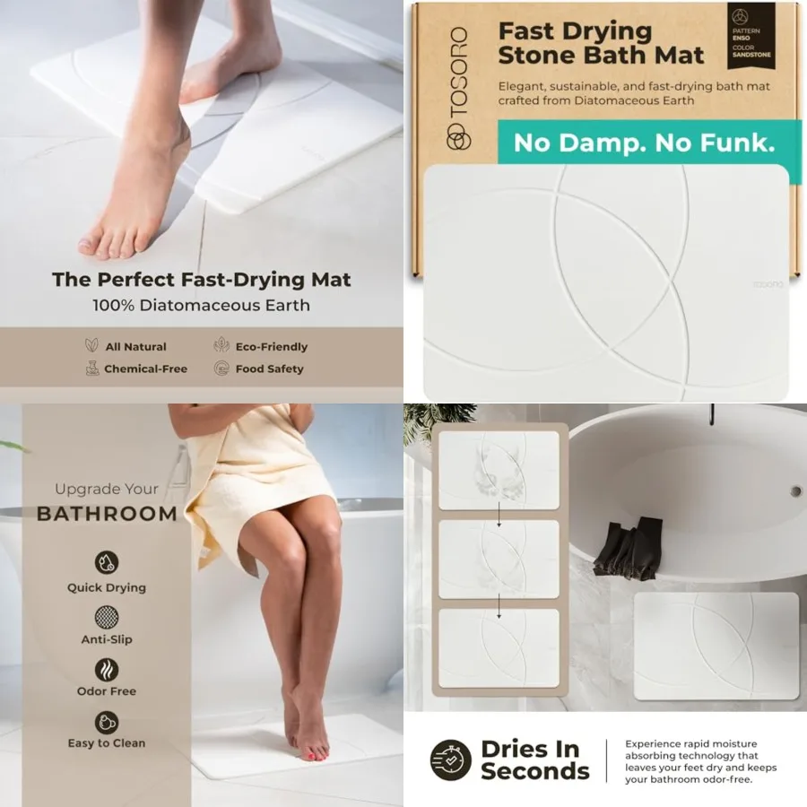 

Stone Bath Mat Diatomaceous Earth Shower Mat Non-Slip Super Absorbent Diatomite Stone Bath Mats for Bathroom Floor Quick Drying