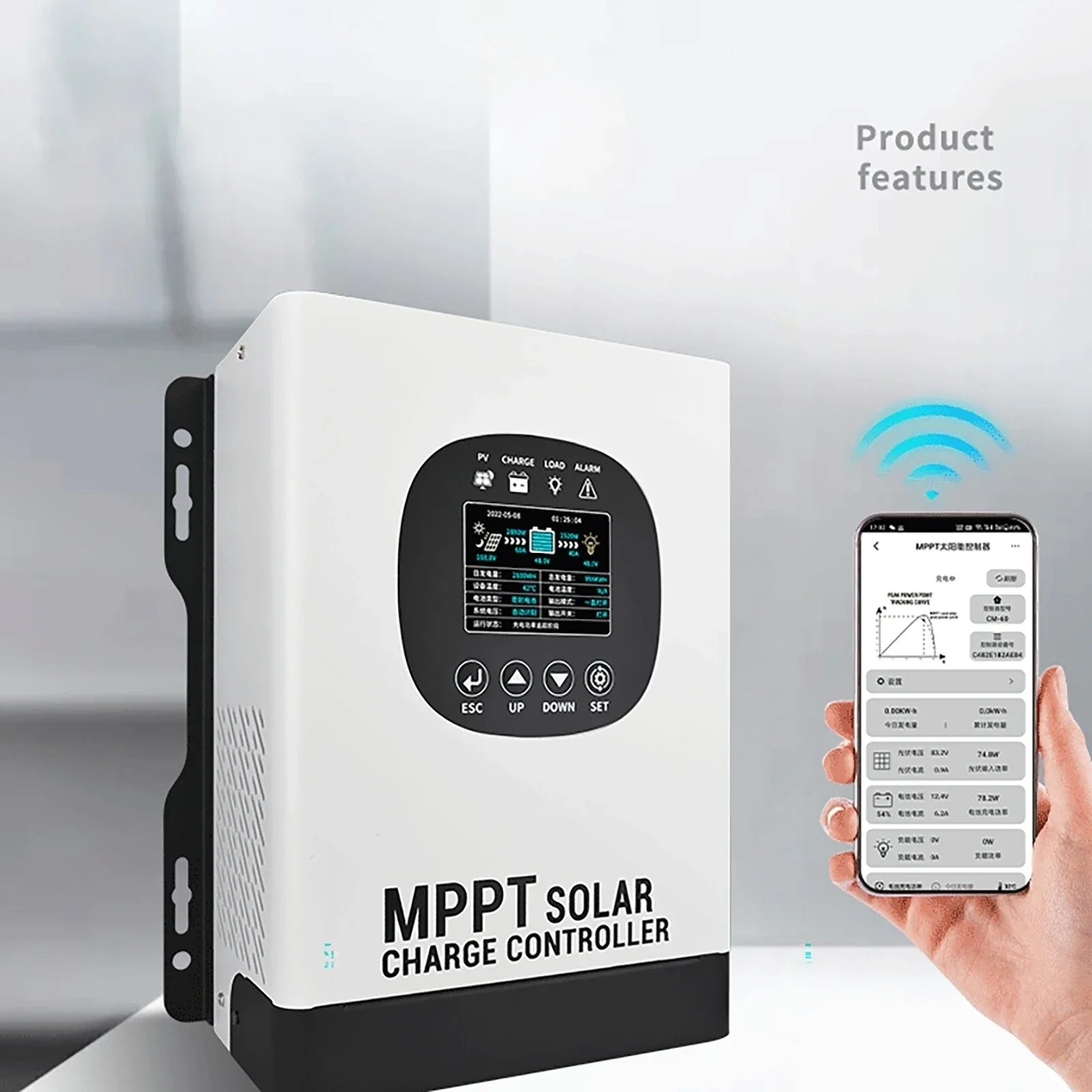 60A 120A WIFI Remote MPPT Solar Charge Controller 24V-192V Adaptive LCD Display Home Energy Storage Control System for Roofs