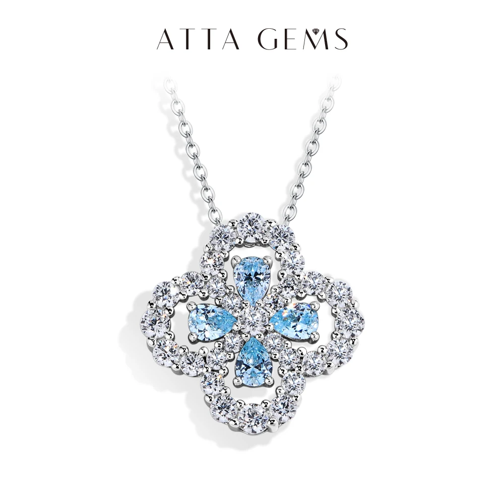 

ATTAGEMS Sparkling Moissanite Diamond Necklace Pendant for Women Clover Shape S925 Silver White Gold Plated Wedding Fine Jewelry