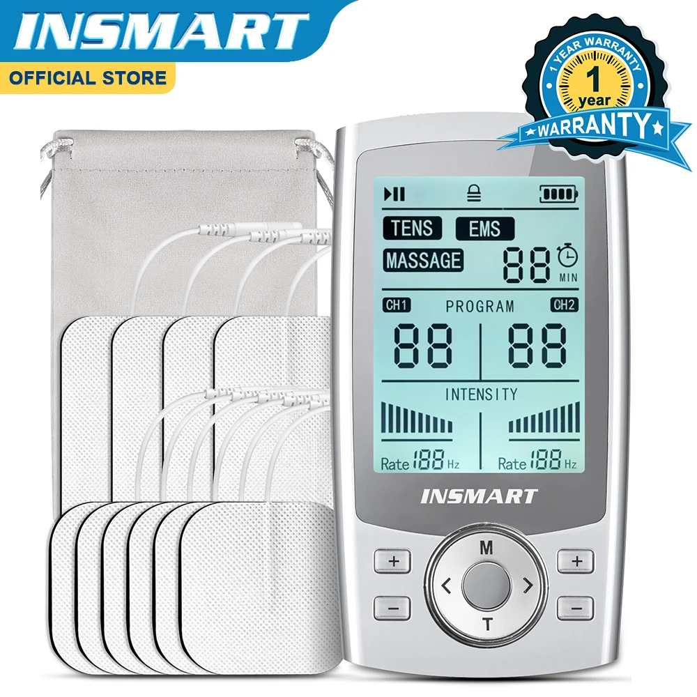 INSMART TENS 60 Modes Rechargeable Muscle Stimulator EMS Dual Channel Electrode Pads for Neck Muscle Massage Relax Pulse Massage