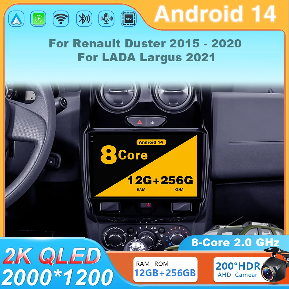 

Android 14 Car Radio Multimedia Player Stereo Navigation GPS Carplay Screen For Renault Duster 2015 - 2020 For LADA Largus 2021