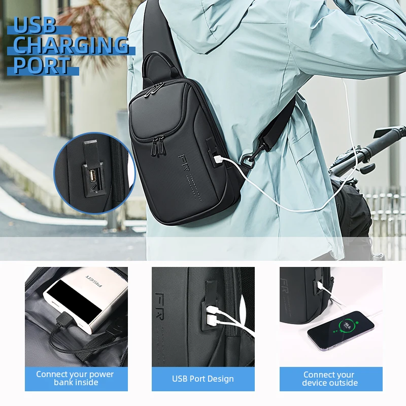 Fenruien Crossbody Bag For Men Waterproof USB Charging Shoulder Messenger Bags Male Short Trip Chest Bag Fit For 9.7 Inch iPad