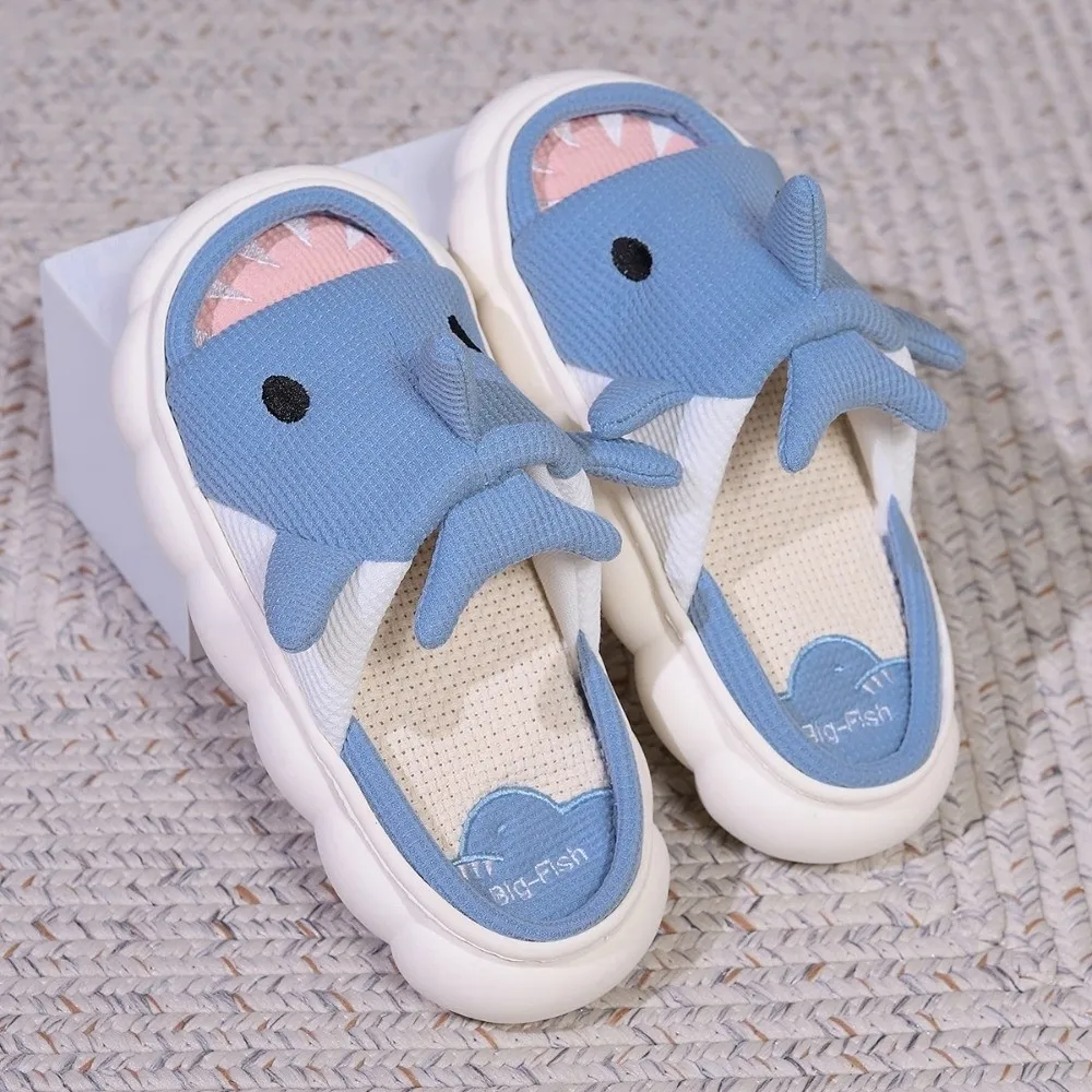 غائم أسماك القرش النعال القرش النعال المفتوحة تو الشرائح المتسكعون الحيوانات شبشب شتوي أحذية الشتاء النعال الكتان الناعم