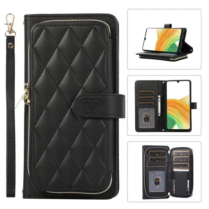 

Diamond Double Layer Phone Bag Case for Samsung A14 A34 A54 A13 A23 A33 A53 A12 A22 A32 A52 A51 A71 Leather Zipper Wallet Funda