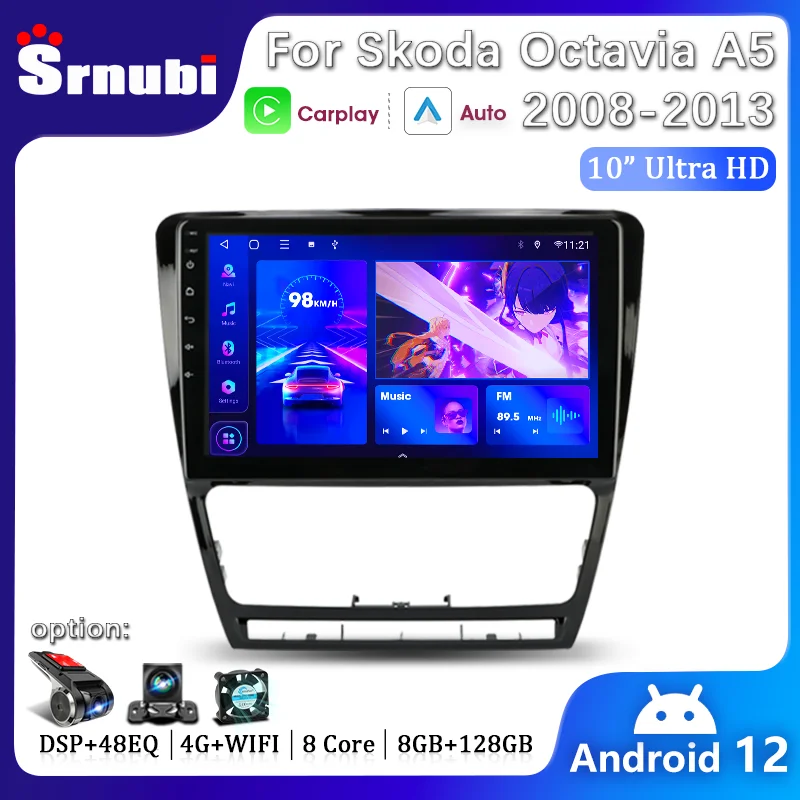 

Srnubi Android Carplay Auto Car Radio for Skoda Octavia 2 A5 2008-2013 Multimedia Player Navigation 2 Din stereo DVD Head unit