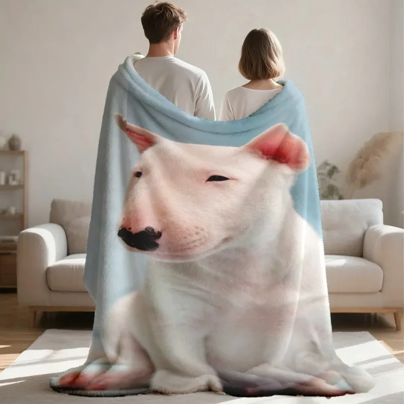 Customize 1pc 230GSM Trendy British Bull Terrier High-Definition Pattern Flannel Blanket | Must-Have for Pet Lovers / Bedroom /