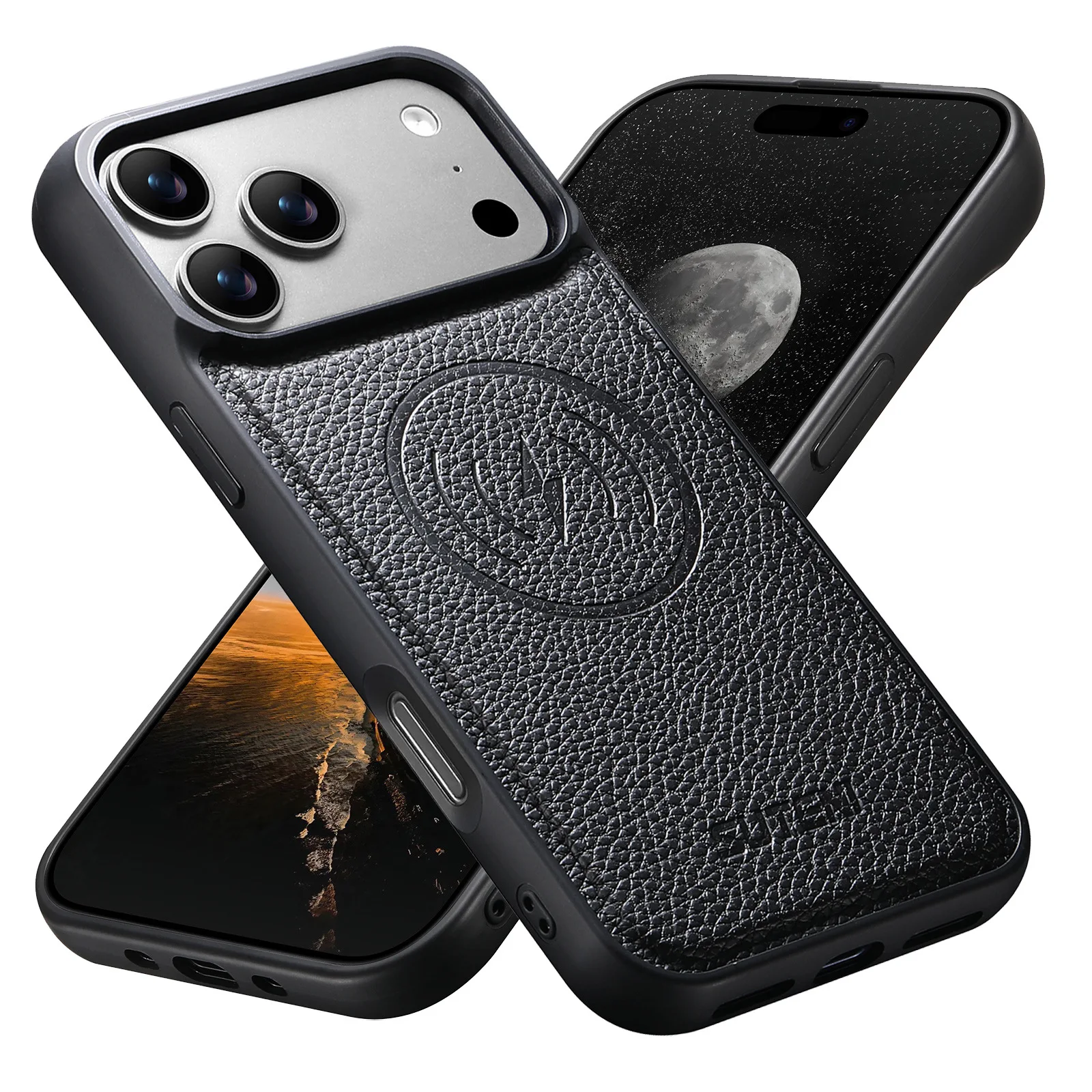 เคสโทรศัพท์หนังลายลิ้นจี่สำหรับ iPhone 13 14 15 16 17 Pro Max รองรับ MagSafe ชาร์จไร้สาย ป้องกันการกระแทก