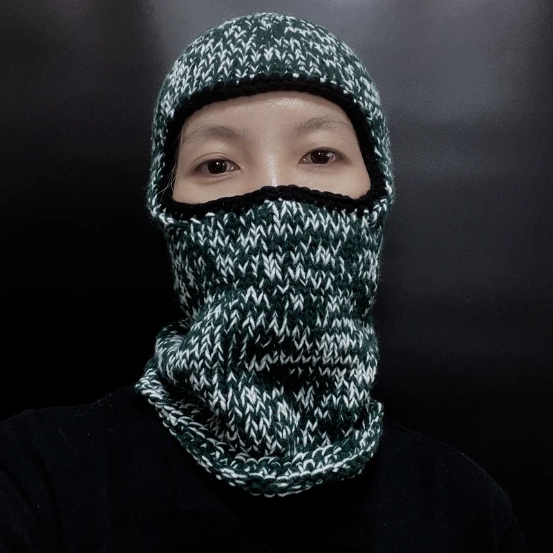 Green Winter Skullies Beanies Hat Bib Men Warm Windproof Cap Women Wool Scarf Caps Balaclava Mask Gorras Bonnet Knitted Hats