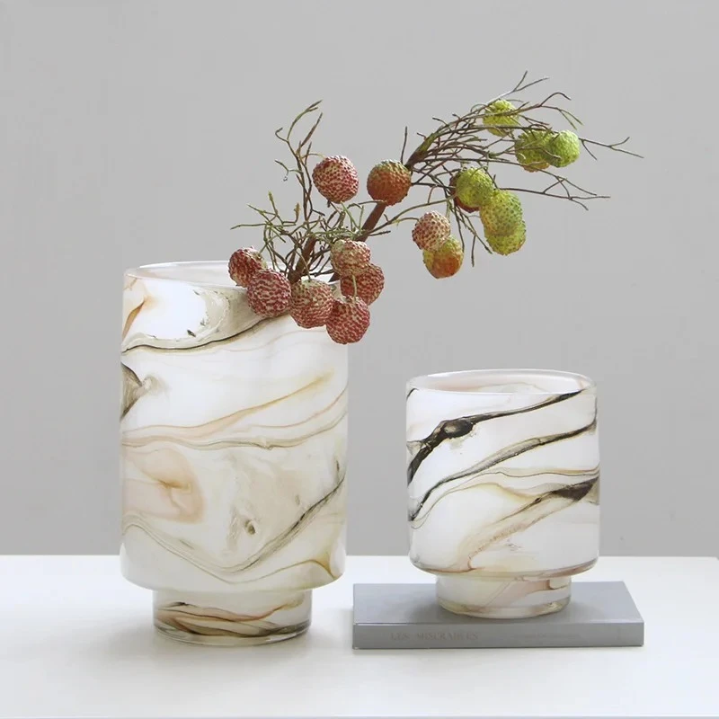 Vase en verre à texture marbrée créative, décoration de table, arrangement floral, pots de fleurs hydroponiques, vases floraux, décoration esthétique de la pièce